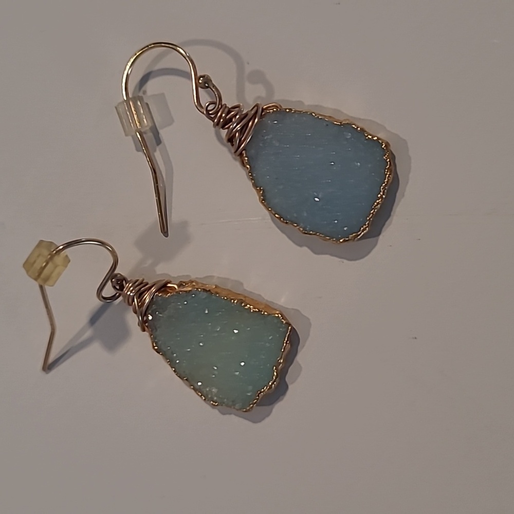 Druzy Earrings Beachy Gold and Bluegreen